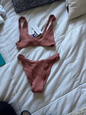 bond-eye Rust Textured Scoop Bikini Set